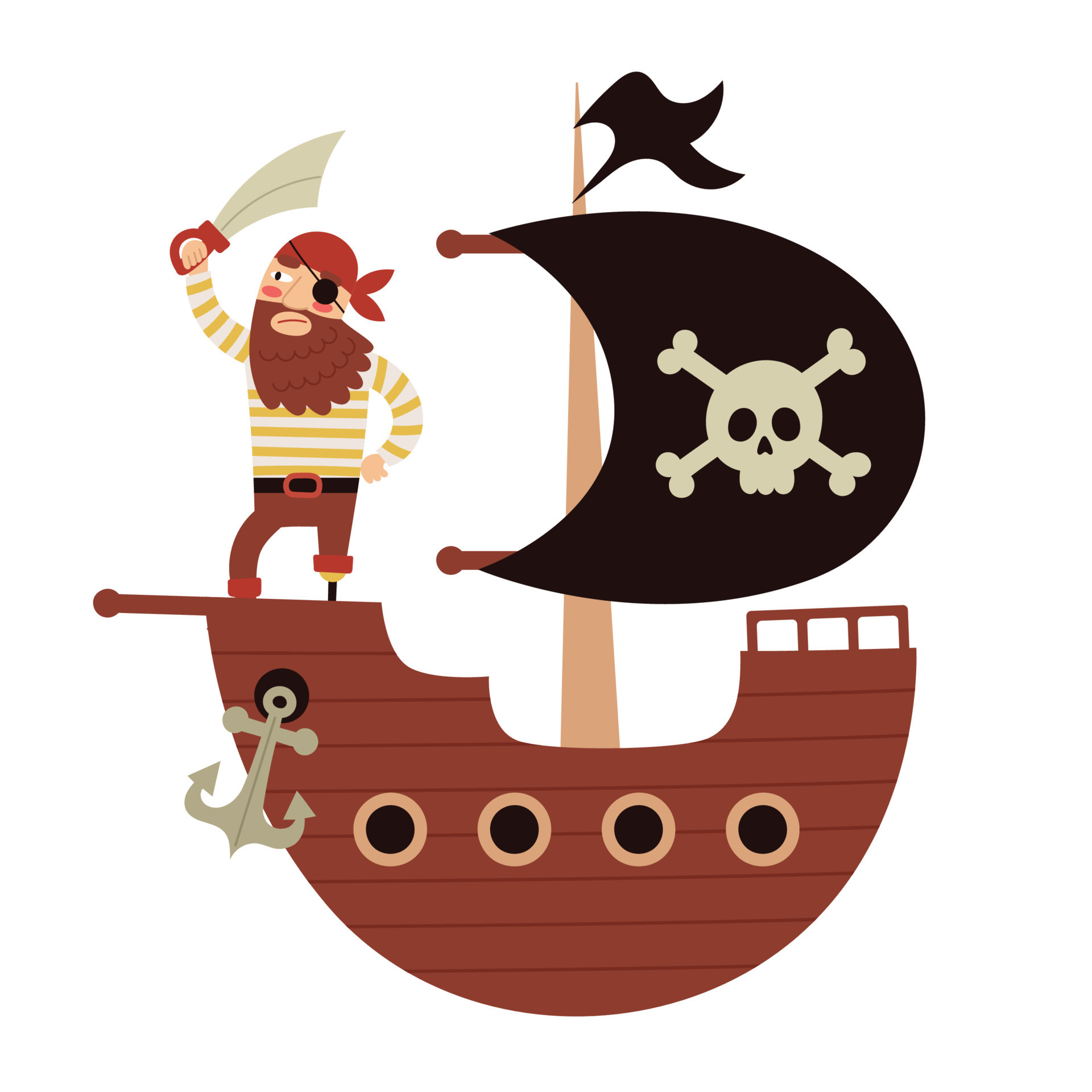 Bandera Pirata Asta Con Palo Y Cuerda Ilustración del Vector - Ilustración  de arte, pirata: 161616981