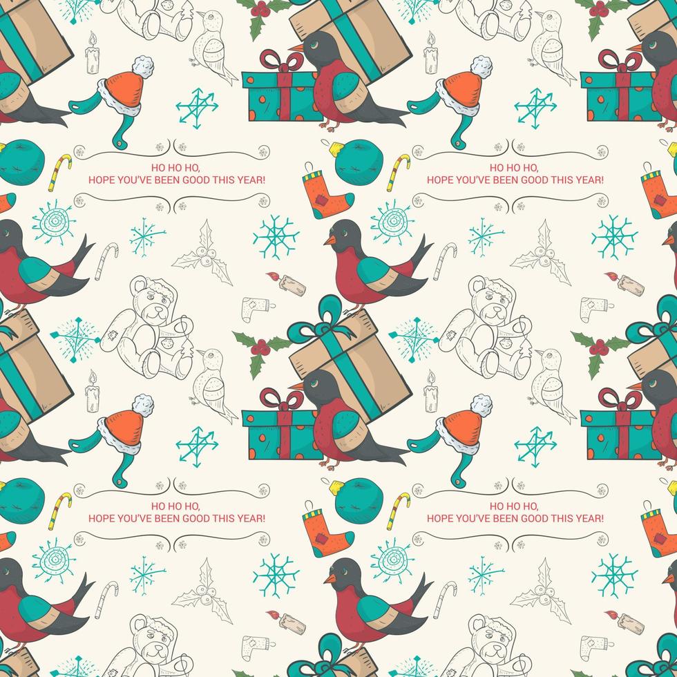 Seamless banner pattern for Christmas and New Year design in the style of doodle Birds sitting on holiday boxes vector