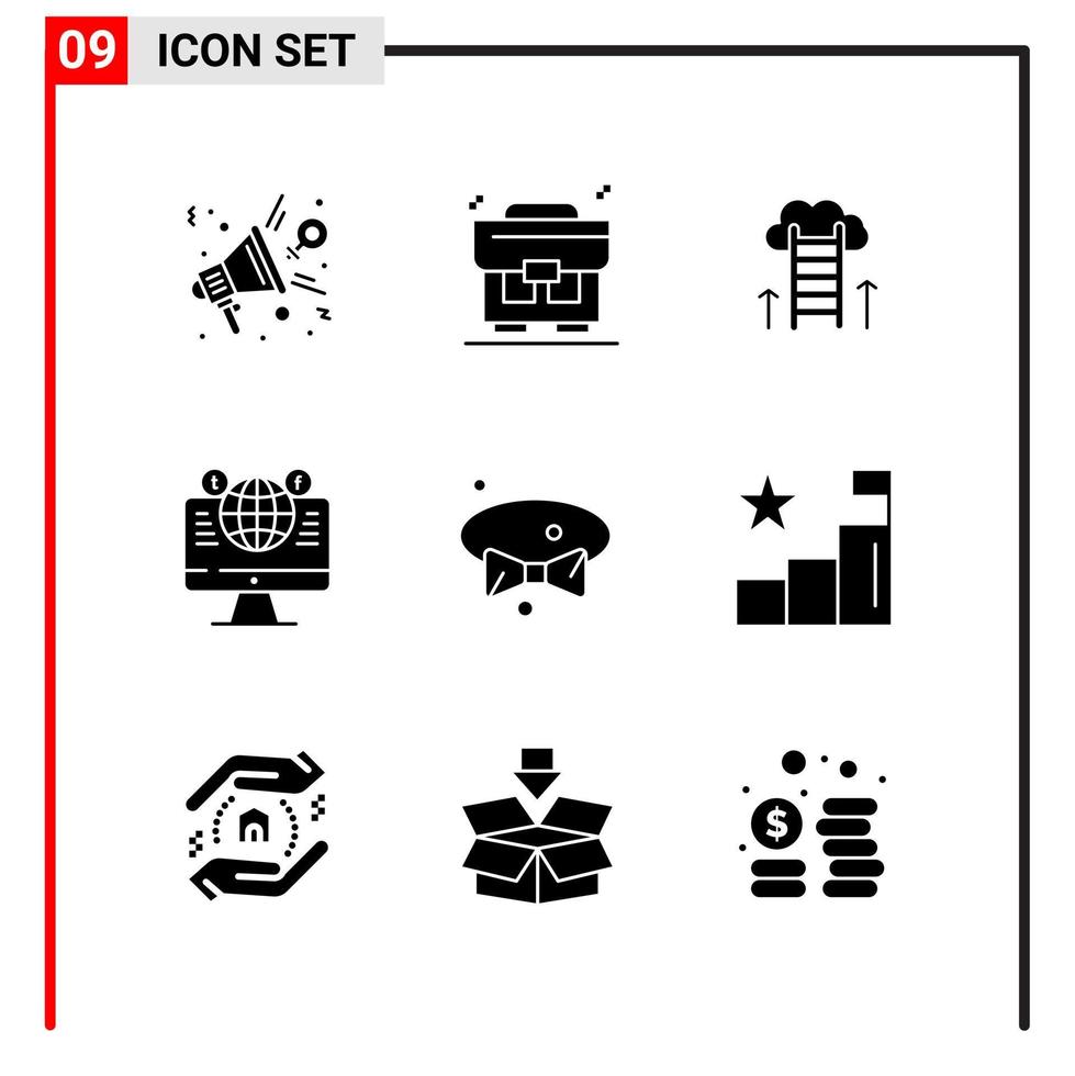 9 General Icons for website design print and mobile apps 9 Glyph Symbols Signs Isolated on White Background 9 Icon Pack Creative Black Icon vector background