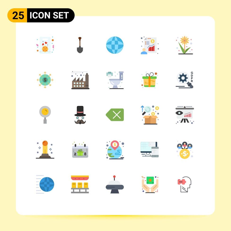 Set of 25 Modern UI Icons Symbols Signs for flower profit digging presentation chart Editable Vector Design Elements