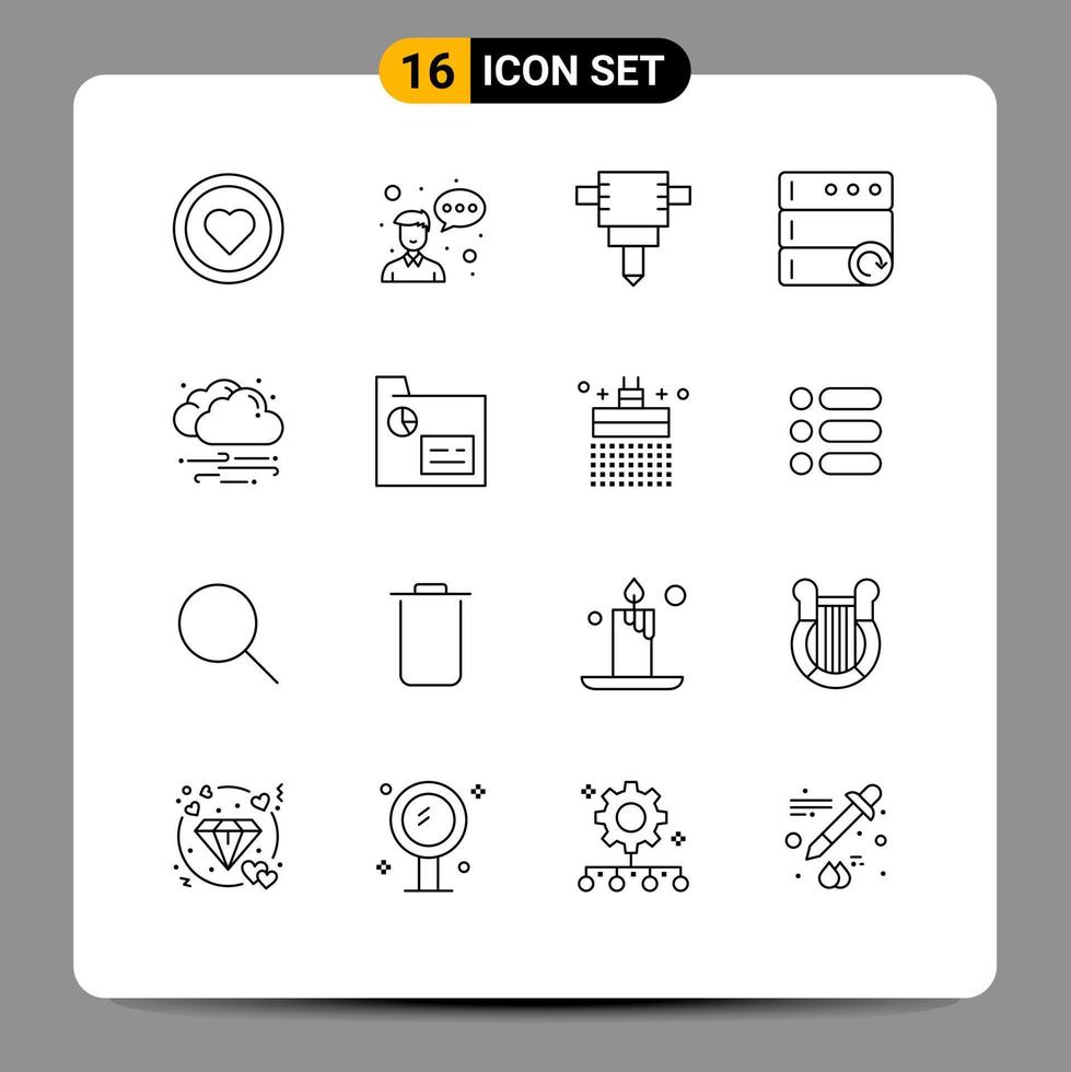 16 Universal Outline Signs Symbols of finance cloud jackhammer windy weather Editable Vector Design Elements