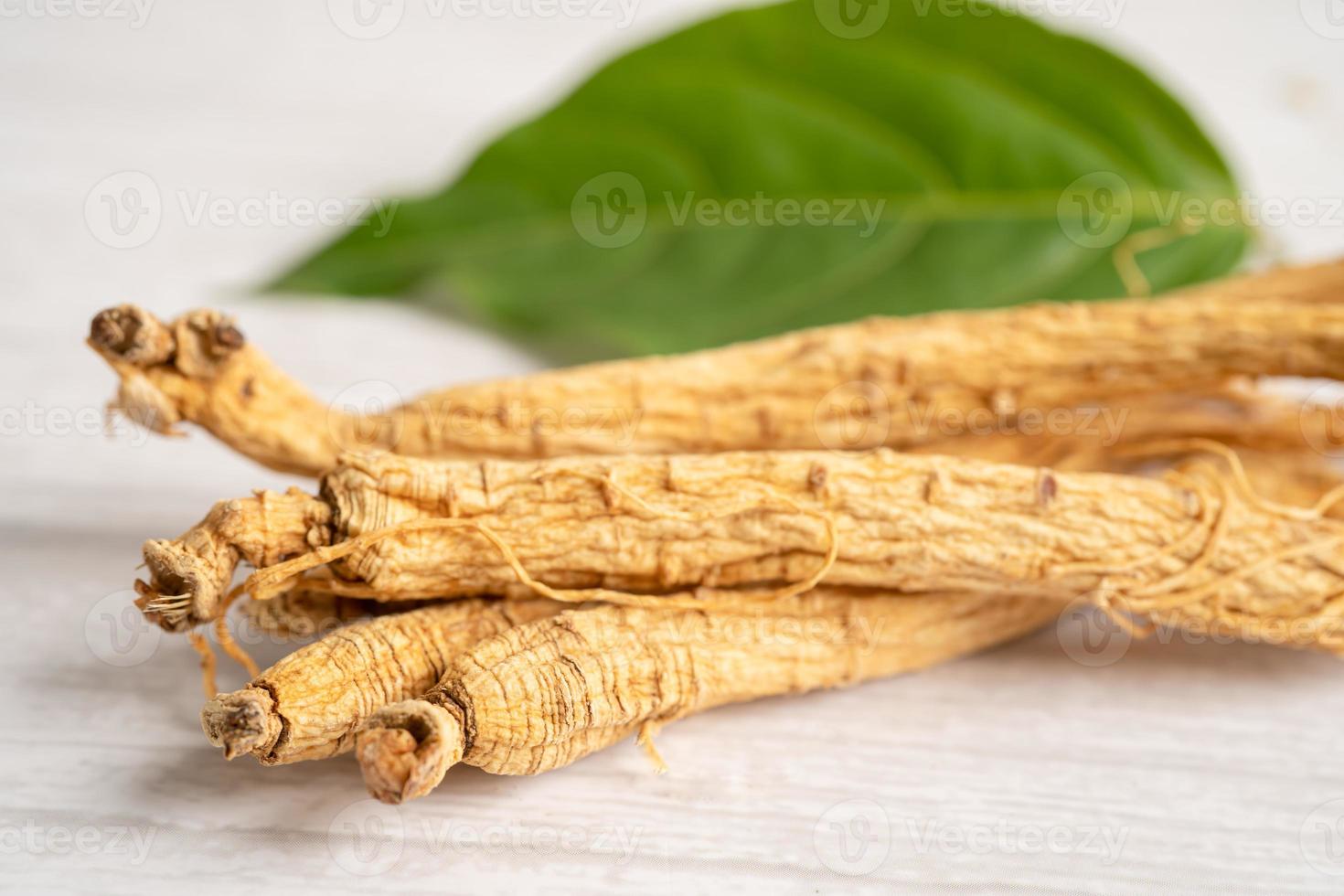 Ginseng, dried vegetable herb. Healthy food famous export food in Korea country. photo