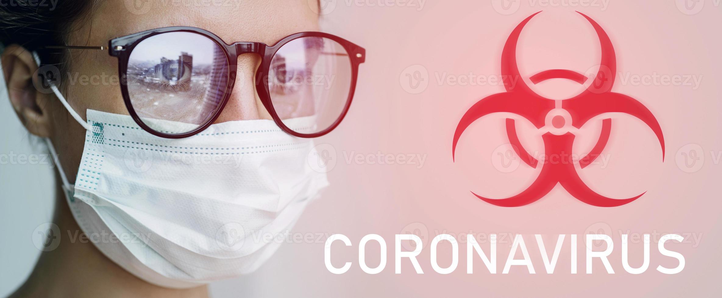 Woman wearing face mask because coronavirus epidemic photo