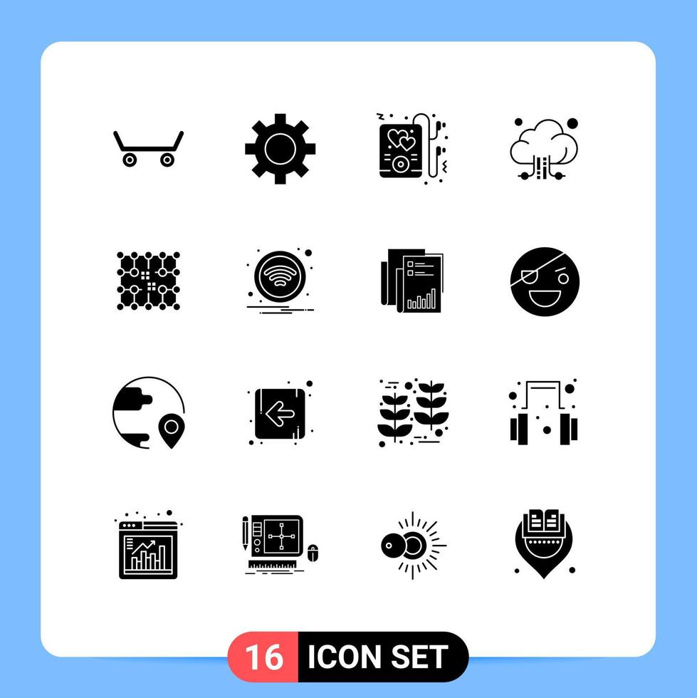 16 Universal Solid Glyphs Set for Web and Mobile Applications technology grid cloud electricity chip Editable Vector Design Elements