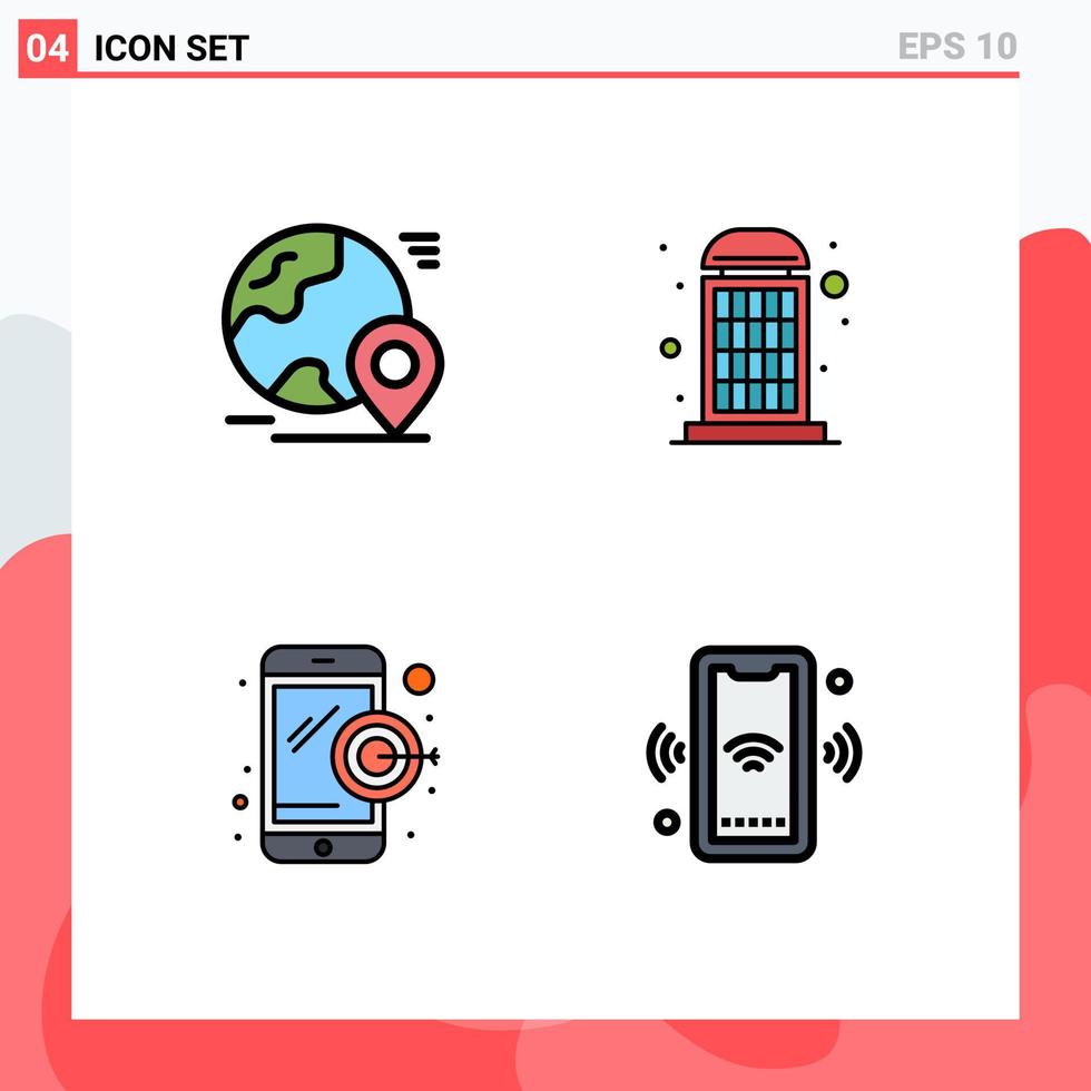 Set of 4 Modern UI Icons Symbols Signs for globe dartboard world box mobile Editable Vector Design Elements