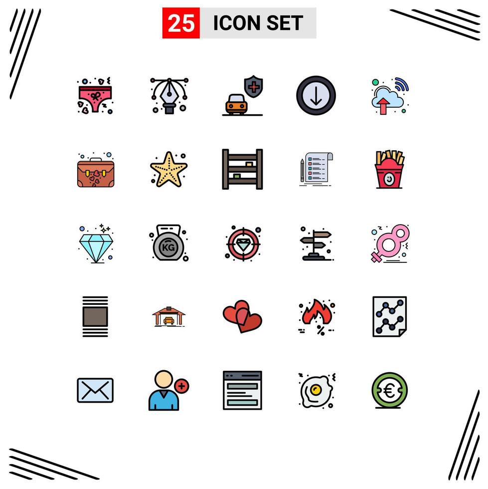 paquete de iconos de vector de stock de 25 signos y símbolos de línea para la descarga de red de nube de seguro de internet breve elementos de diseño de vector editables