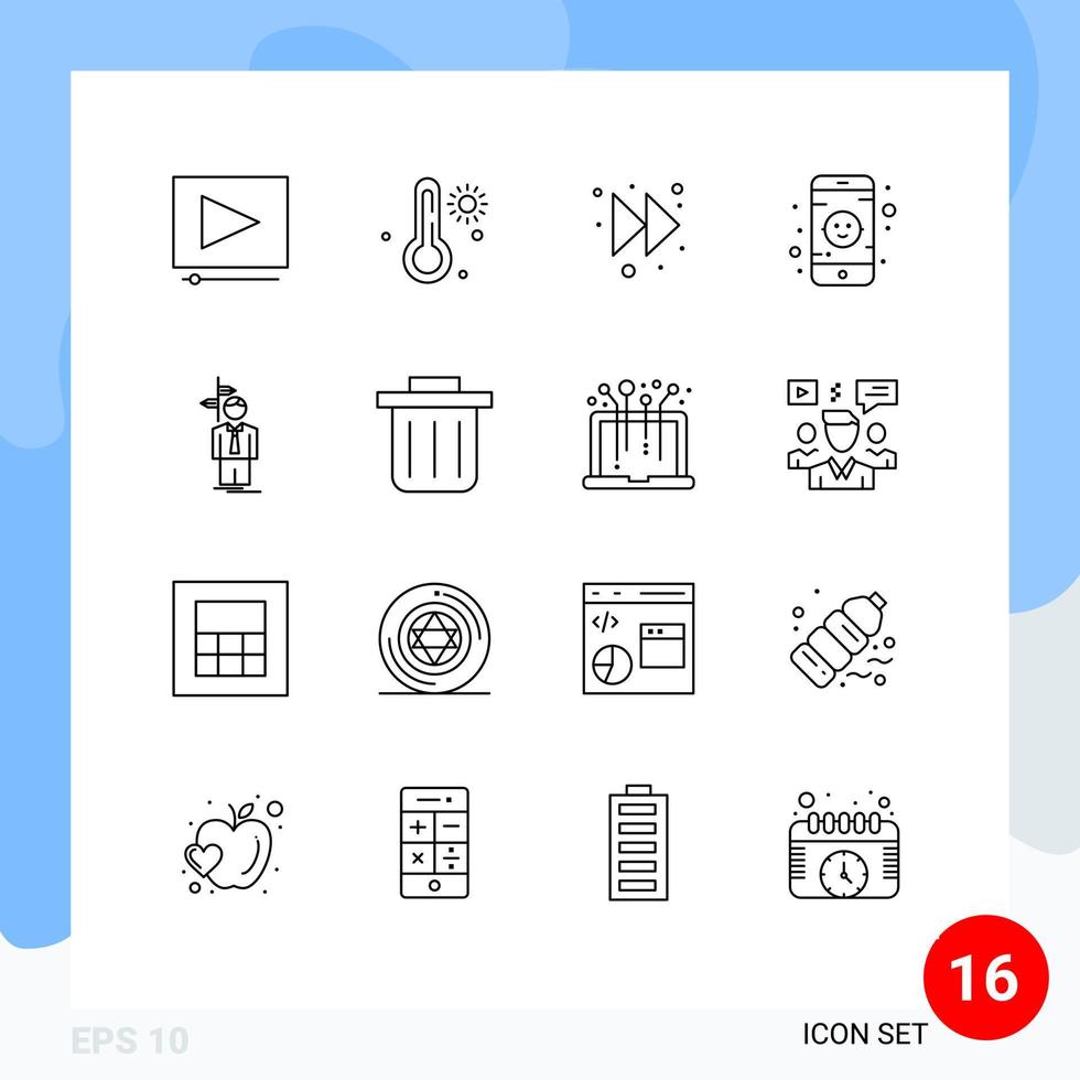 Pack of 16 creative Outlines of recycling bin decision right choose arrow Editable Vector Design Elements