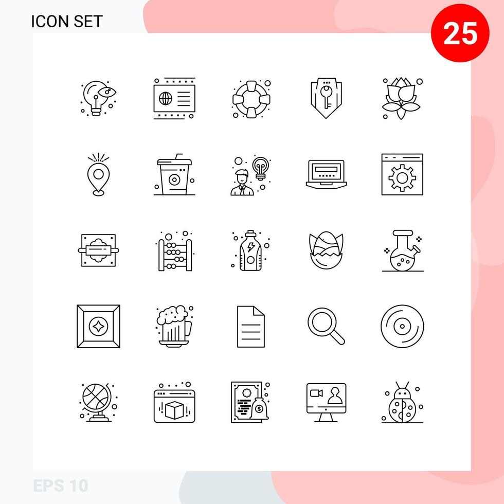 25 Thematic Vector Lines and Editable Symbols of plant shield help security key Editable Vector Design Elements