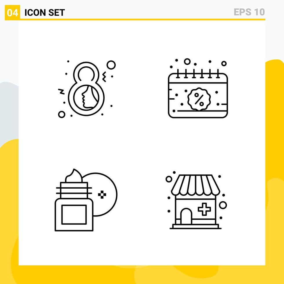 Collection of 4 Universal Line Icons Icon Set for Web and Mobile Creative Black Icon vector background