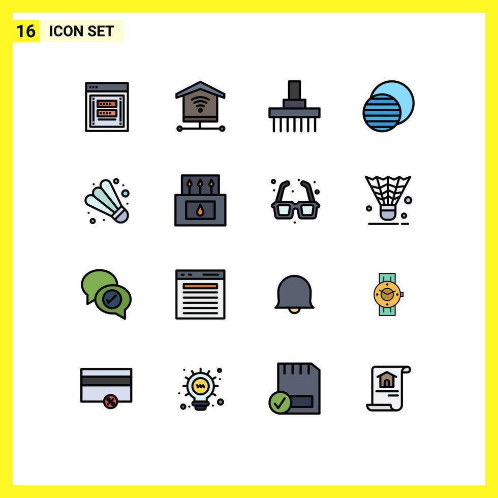 Modern Set of 16 Flat Color Filled Lines Pictograph of badminton space combine science tractor Editable Creative Vector Design Elements
