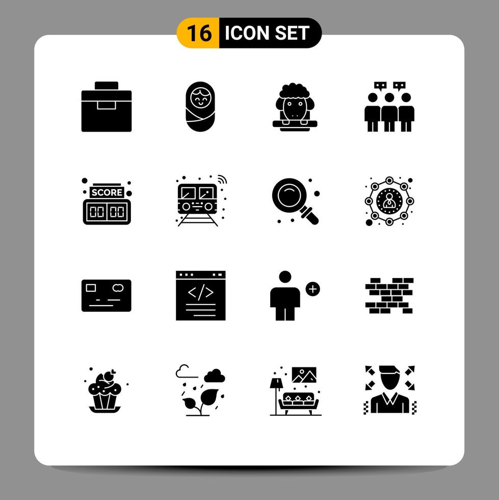 Pictogram Set of 16 Simple Solid Glyphs of public score sheep digital team Editable Vector Design Elements