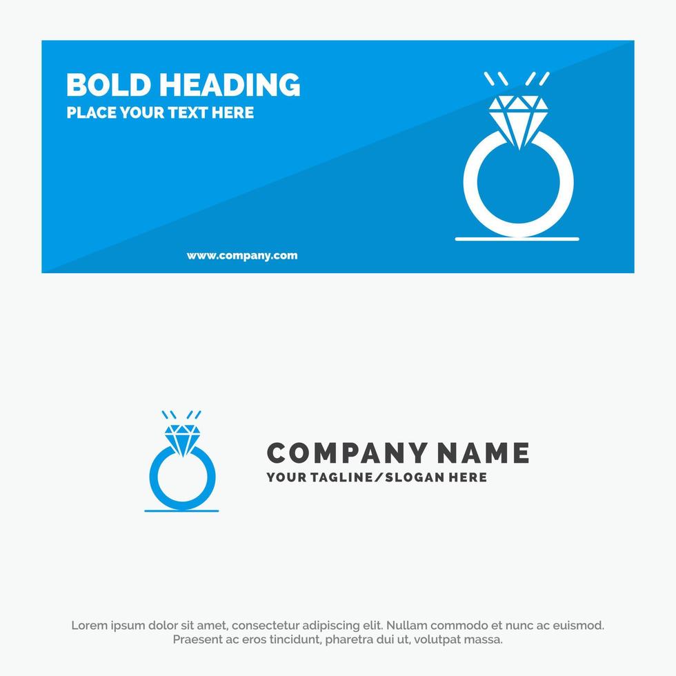 Ring Diamond Proposal Marriage Love SOlid Icon Website Banner and Business Logo Template vector