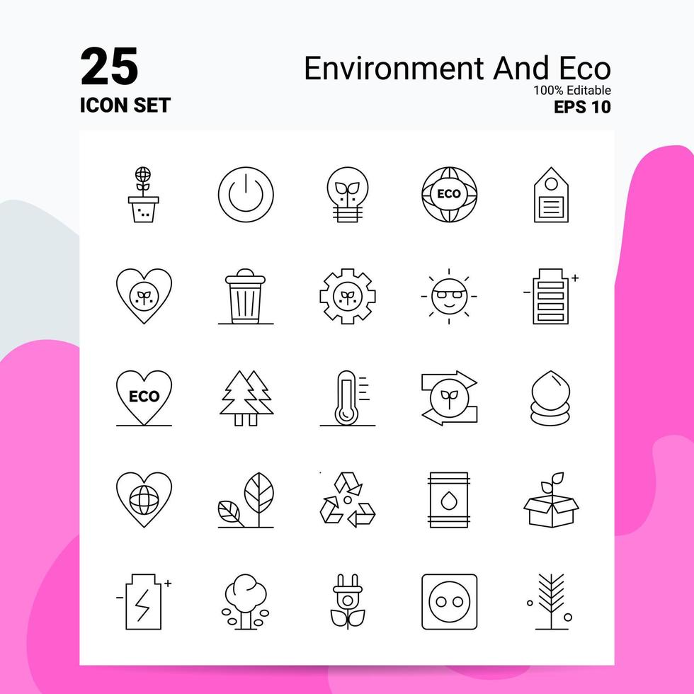 25 Environment And Eco Icon Set 100 Editable EPS 10 Files Business Logo Concept Ideas Line icon design vector