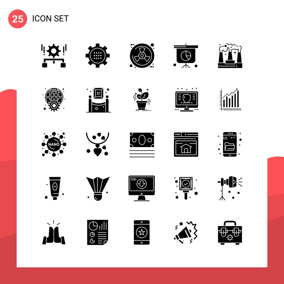 Pack of 25 Universal Glyph Icons for Print Media on White Background Creative Black Icon vector background
