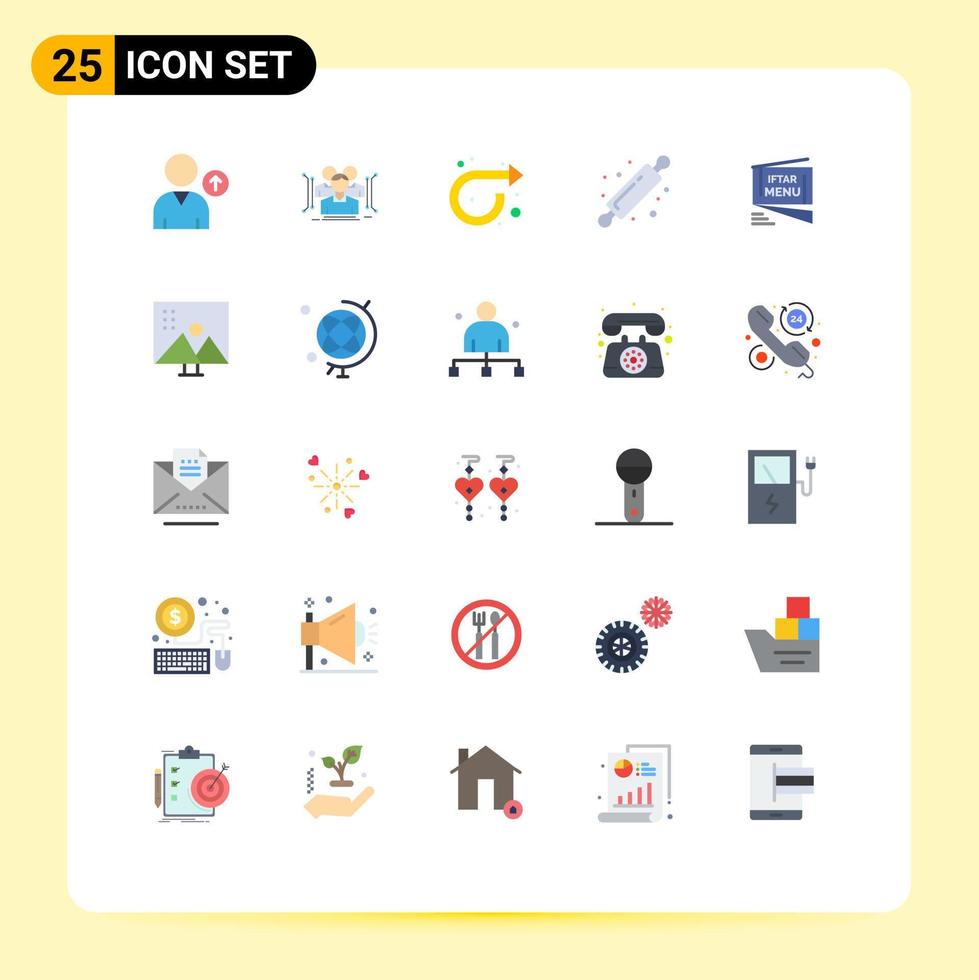 User Interface Pack of 25 Basic Flat Colors of menu bread rolling pin arrow bread roller bakery Editable Vector Design Elements