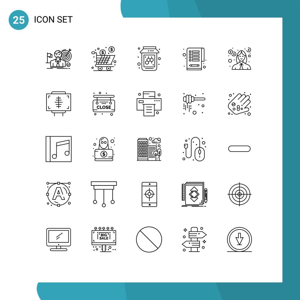 Group of 25 Lines Signs and Symbols for education tasks product clipboard jam Editable Vector Design Elements