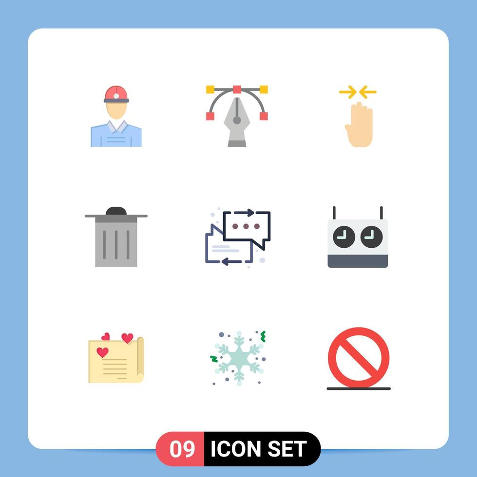 Universal Icon Symbols Group of 9 Modern Flat Colors of arrow messages four finger chat trash Editable Vector Design Elements