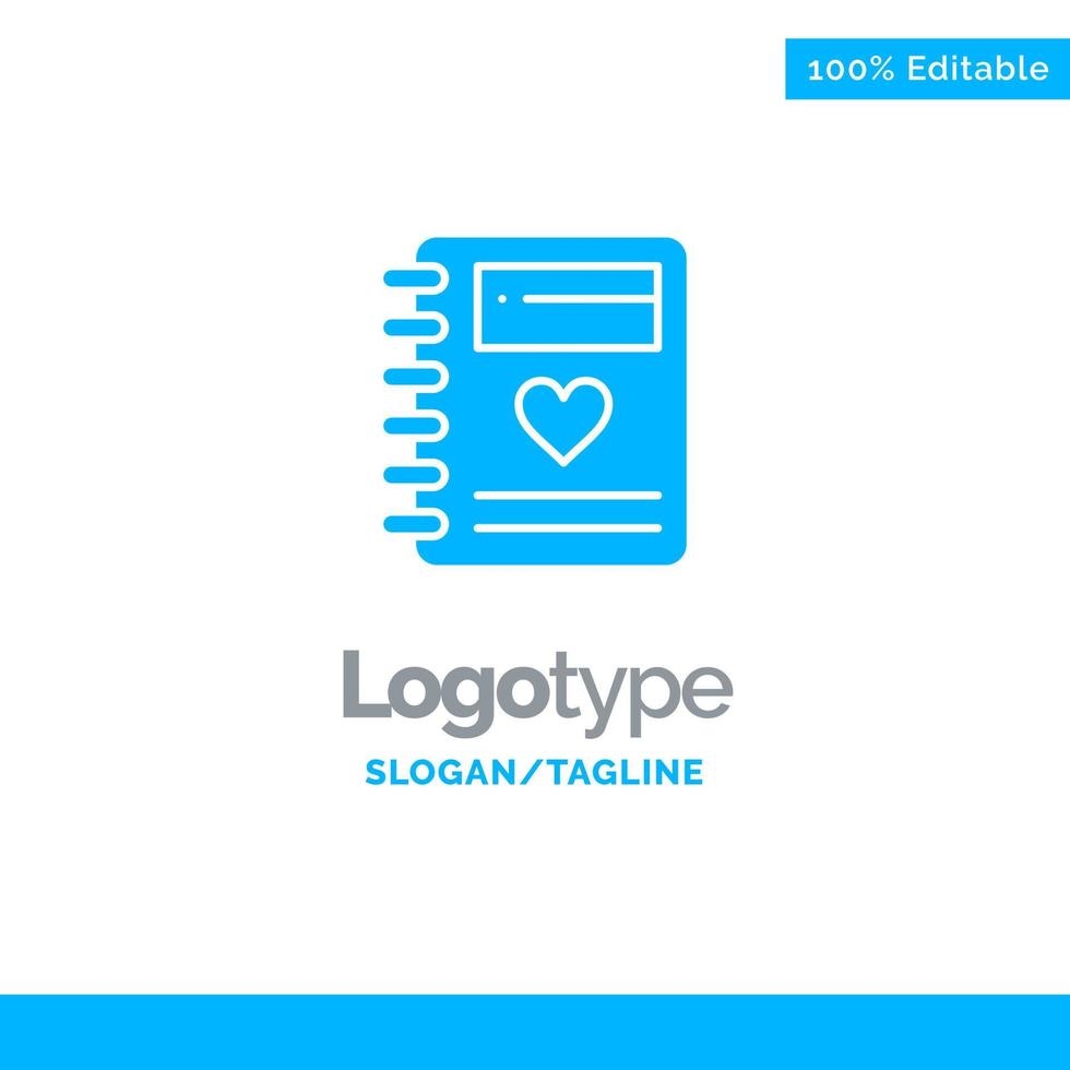 cuaderno amor corazón boda azul sólido logotipo plantilla lugar para eslogan vector