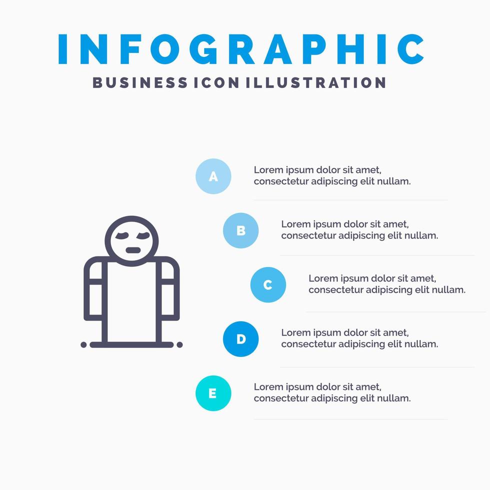 icono de línea de persona abierta de manos de brazos con fondo de infografía de presentación de 5 pasos vector