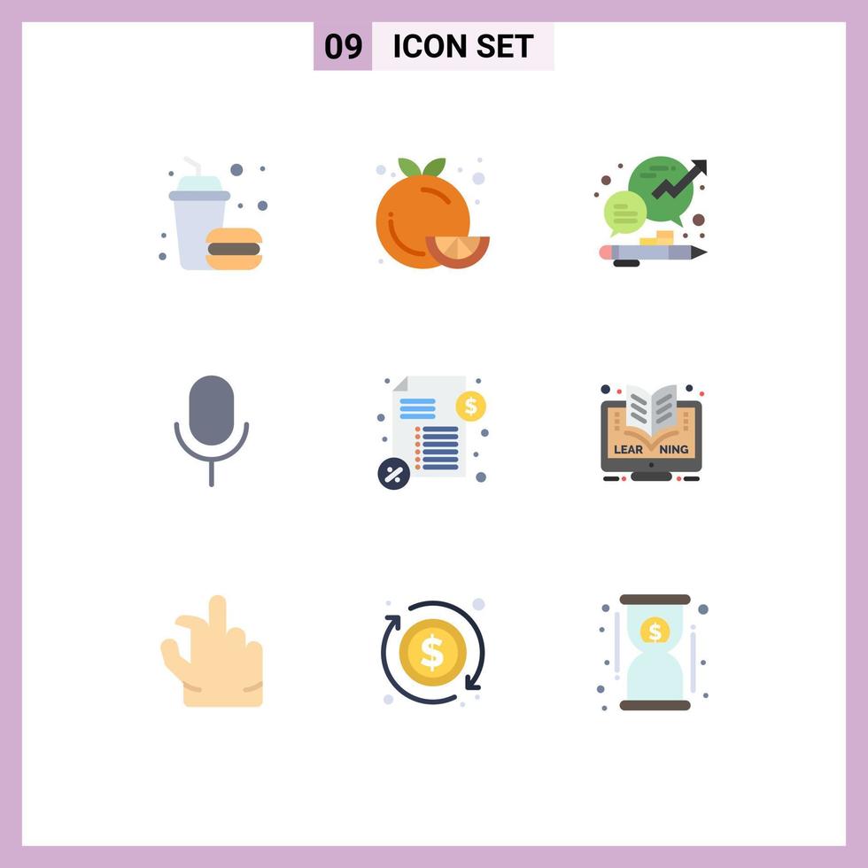 Pictogram Set of 9 Simple Flat Colors of ui microphone orange mic management Editable Vector Design Elements