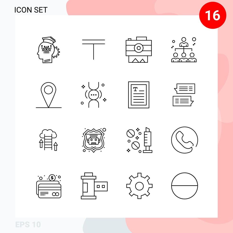 Vector Pack of 16 Icons in Line Style Creative Outline Pack isolated on White Background for Web and Mobile Creative Black Icon vector background