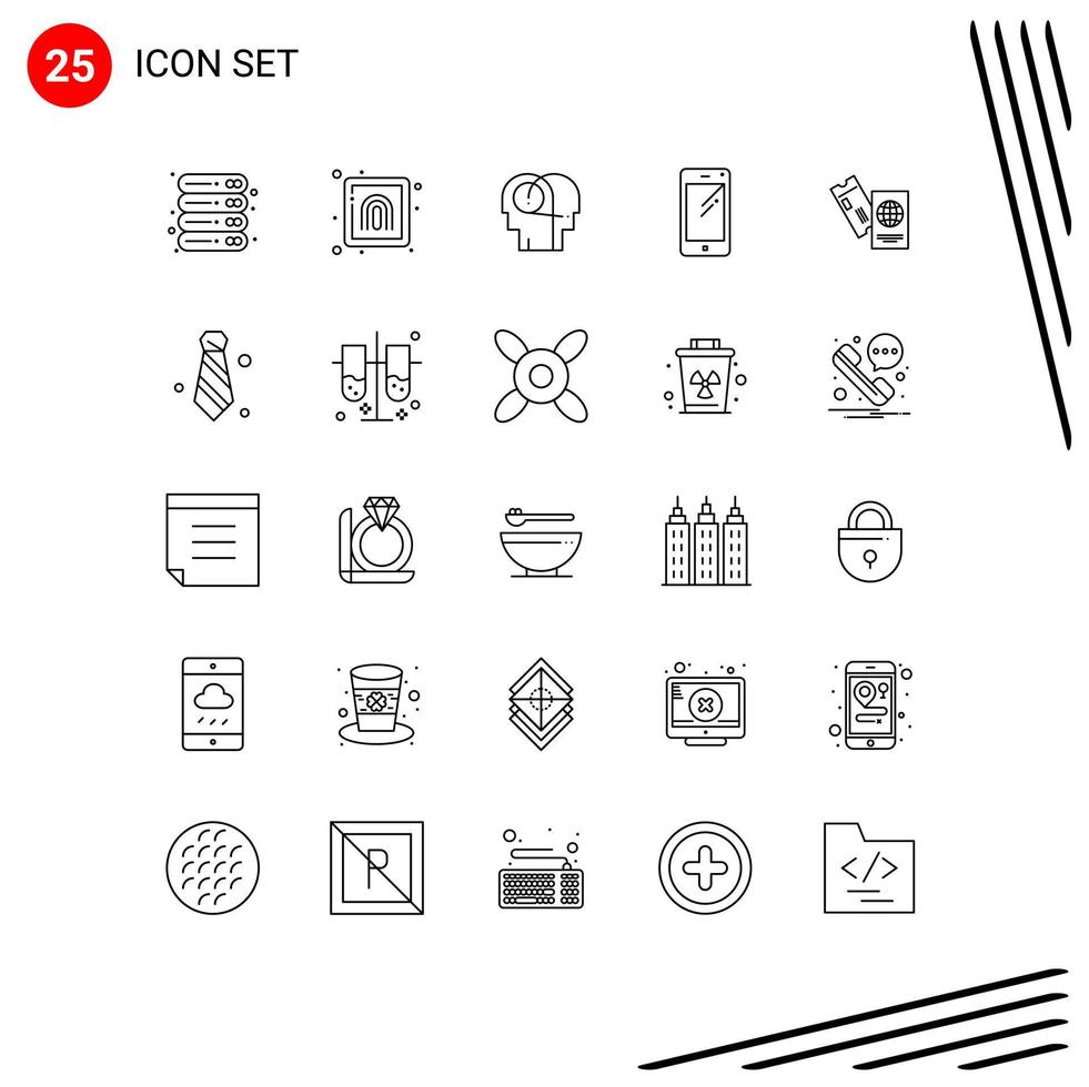 Group of 25 Modern Lines Set for samsung mobile security smart phone human Editable Vector Design Elements