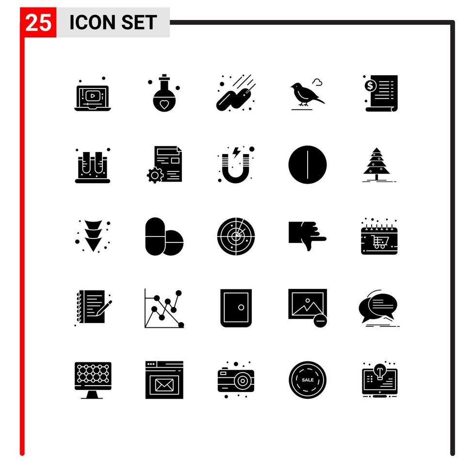 Universal Icon Symbols Group of 25 Modern Solid Glyphs of file sparrow valentine small bird Editable Vector Design Elements