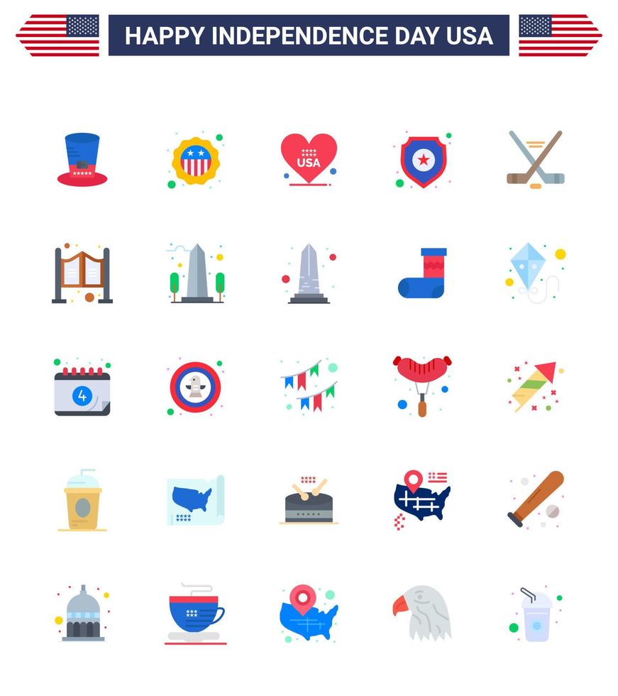 Big Pack of 25 USA Happy Independence Day USA Vector Flats and Editable Symbols of ice sport sign heart star shield Editable USA Day Vector Design Elements