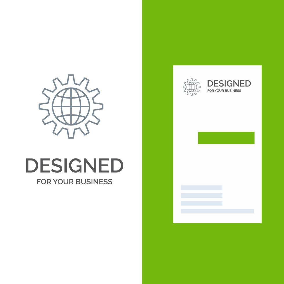 Global Business Develop Development Gear Work World Grey Logo Design and Business Card Template vector