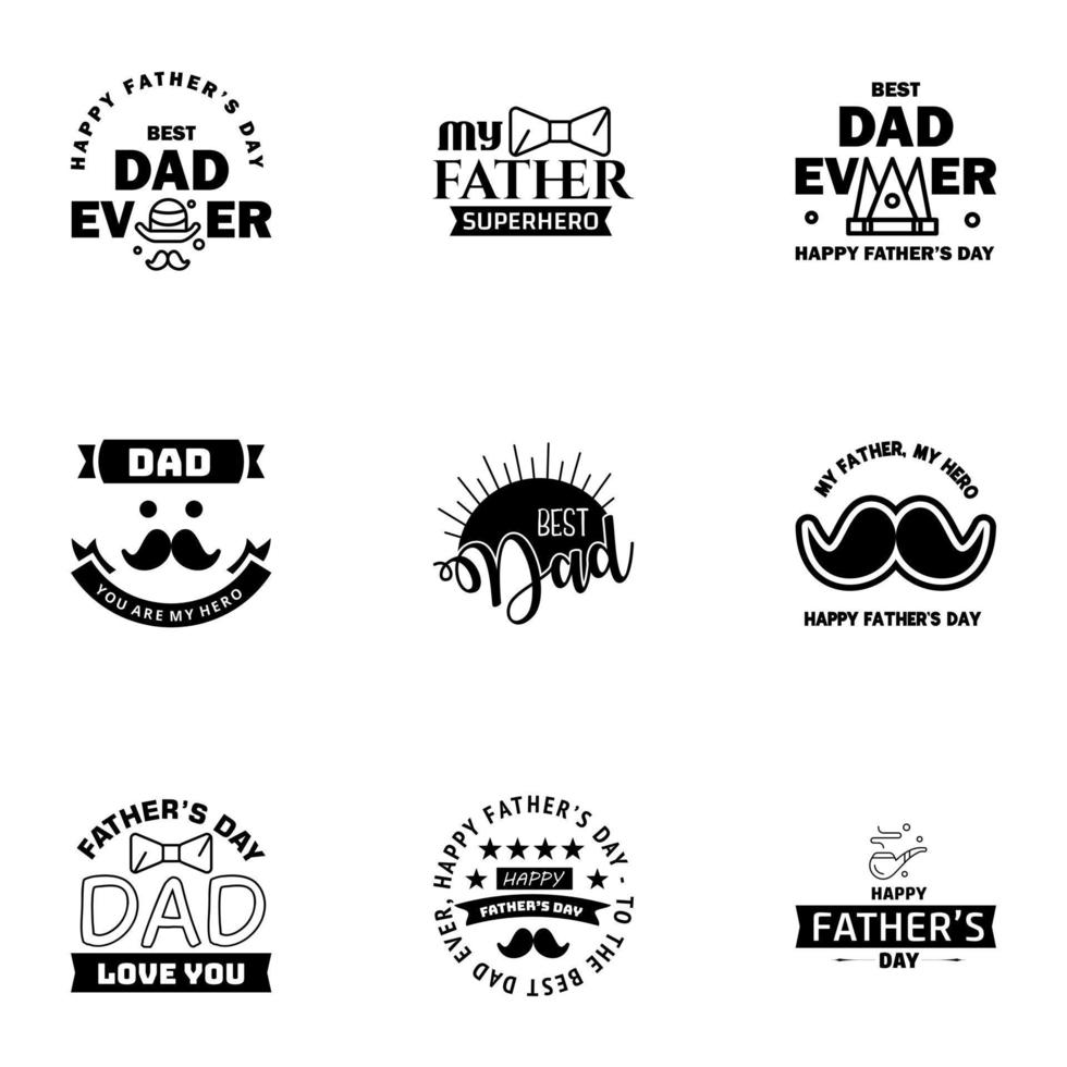 HAPPY FATHERS DAY 9 Black HOLIDAY HAND LETTERING VECTOR HAND LETTERING GREETING TYPOGRAPHY Editable Vector Design Elements