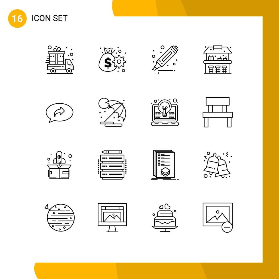 16 Universal Outline Signs Symbols of summer arrow highlighter chat park Editable Vector Design Elements