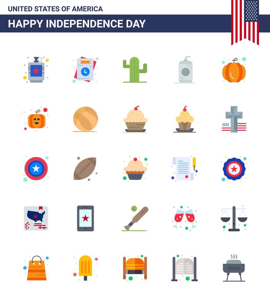 USA Independence Day Flat Set of 25 USA Pictograms of american drink wedding cola american Editable USA Day Vector Design Elements