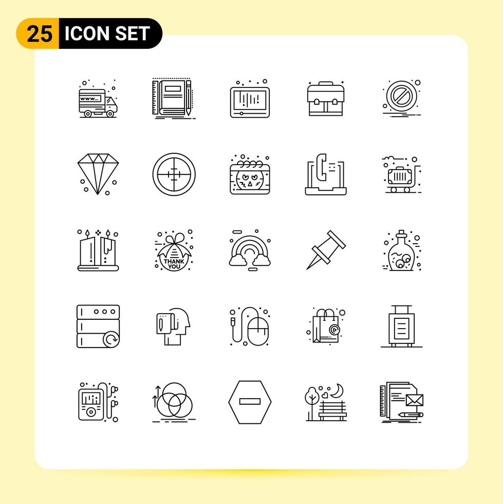 User Interface Pack of 25 Basic Lines of block education sketching bag social Editable Vector Design Elements