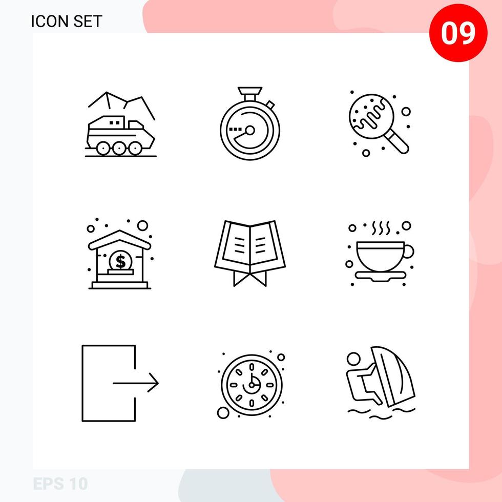 Vector Pack of 9 Icons in Line Style Creative Outline Pack isolated on White Background for Web and Mobile Creative Black Icon vector background