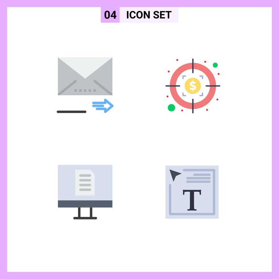 Stock Vector Icon Pack of 4 Line Signs and Symbols for email office next profit font color Editable Vector Design Elements