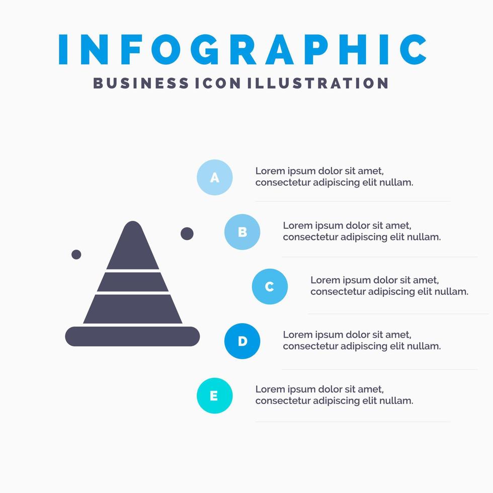 alerta cono construcción camino sólido icono infografía 5 pasos presentación antecedentes vector