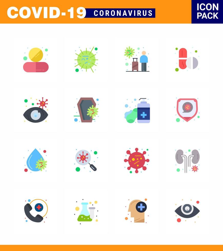 Coronavirus Awareness icon 16 Flat Color icons icon included tablets medicine sars virus transmission viral coronavirus 2019nov disease Vector Design Elements