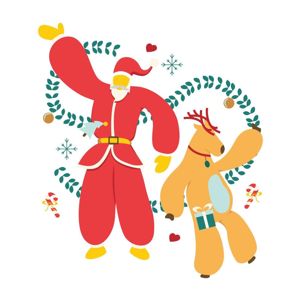 Santa Claus Dance with Deer vector
