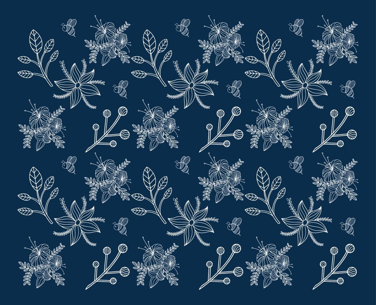 Pattern floral and flower line art background vector