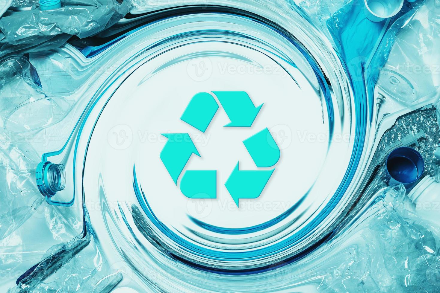 Plastic waste and recycling symbol. Concepts of plastic recycle or greenwashing. photo