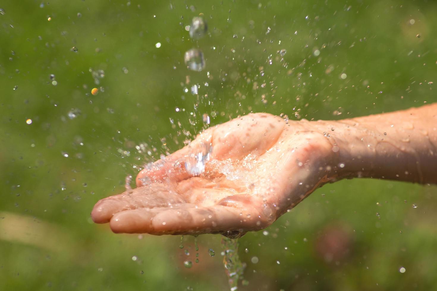 Wet female hands and clear water splashes photo