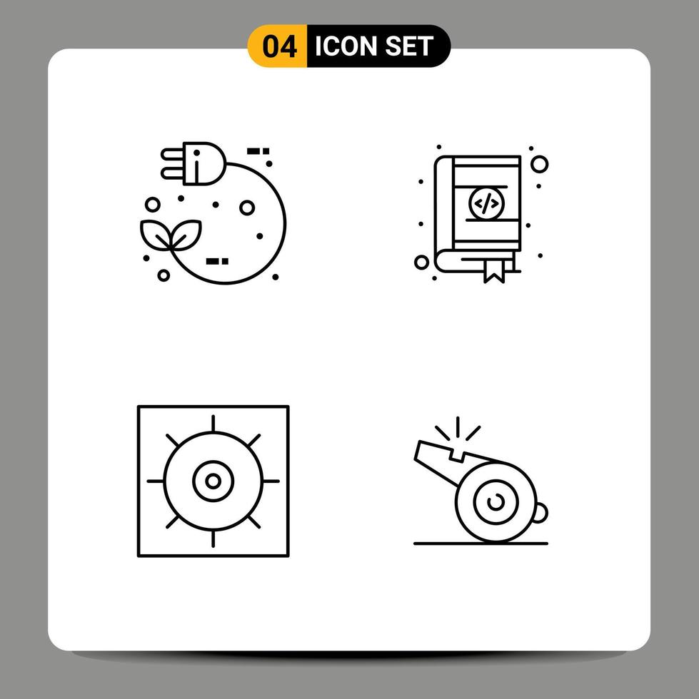 4 Universal Line Signs Symbols of eco coding power bookmarks gears Editable Vector Design Elements
