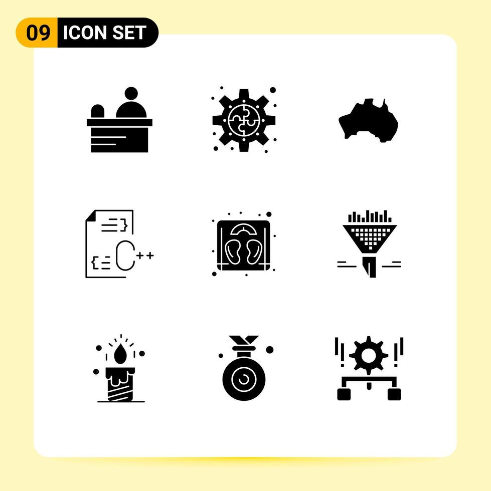 User Interface Pack of 9 Basic Solid Glyphs of file develop australian coding travel Editable Vector Design Elements