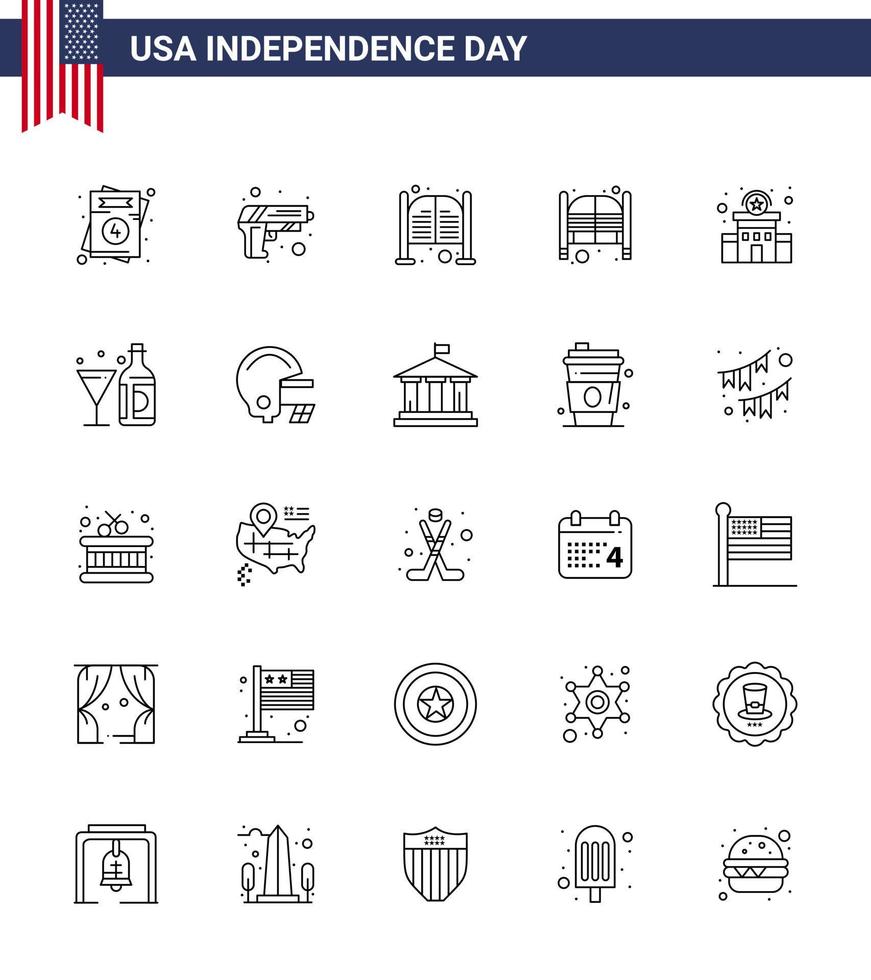 conjunto de 25 iconos del día de los ee.uu. símbolos americanos signos del día de la independencia para la estación de bebidas bar entrada de la policía elementos editables del diseño del vector del día de los ee.uu.