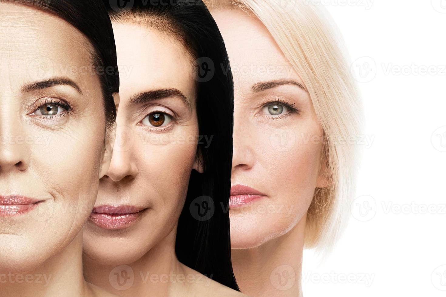 Group of good looking middle aged women with wrinkled skin photo