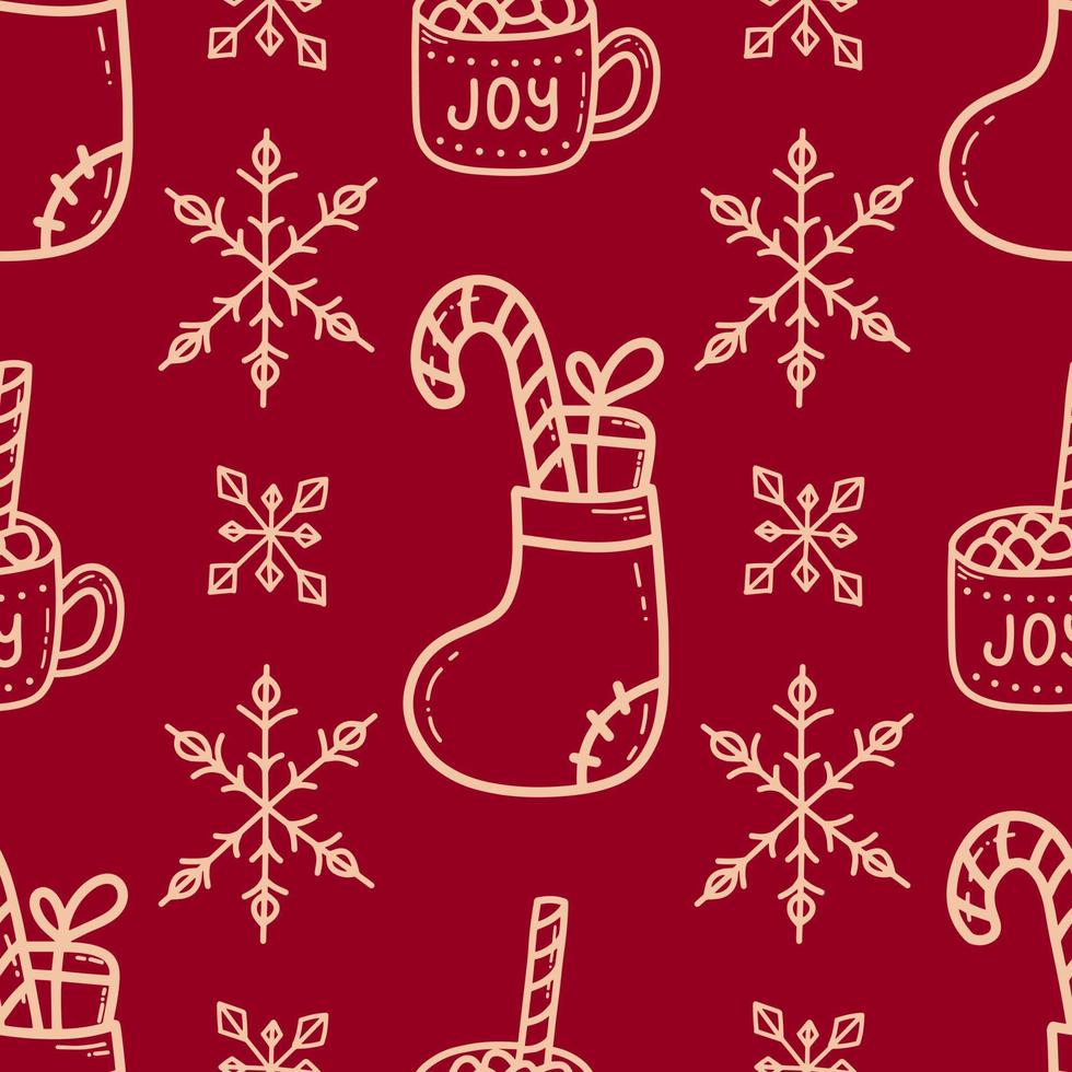 Doodle Christmas and new year vector seamless pattern