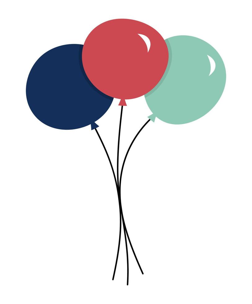 Vector cute bunch of balloons. Funny birthday present or circus element for card, poster, print design. Bright holiday illustration for kids. Cheerful celebration icon isolated on white background.