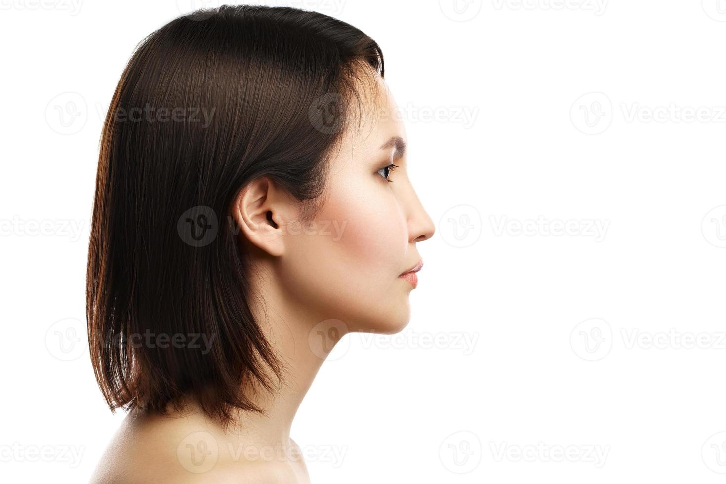 Portrait of young and beautiful asian woman on white background photo
