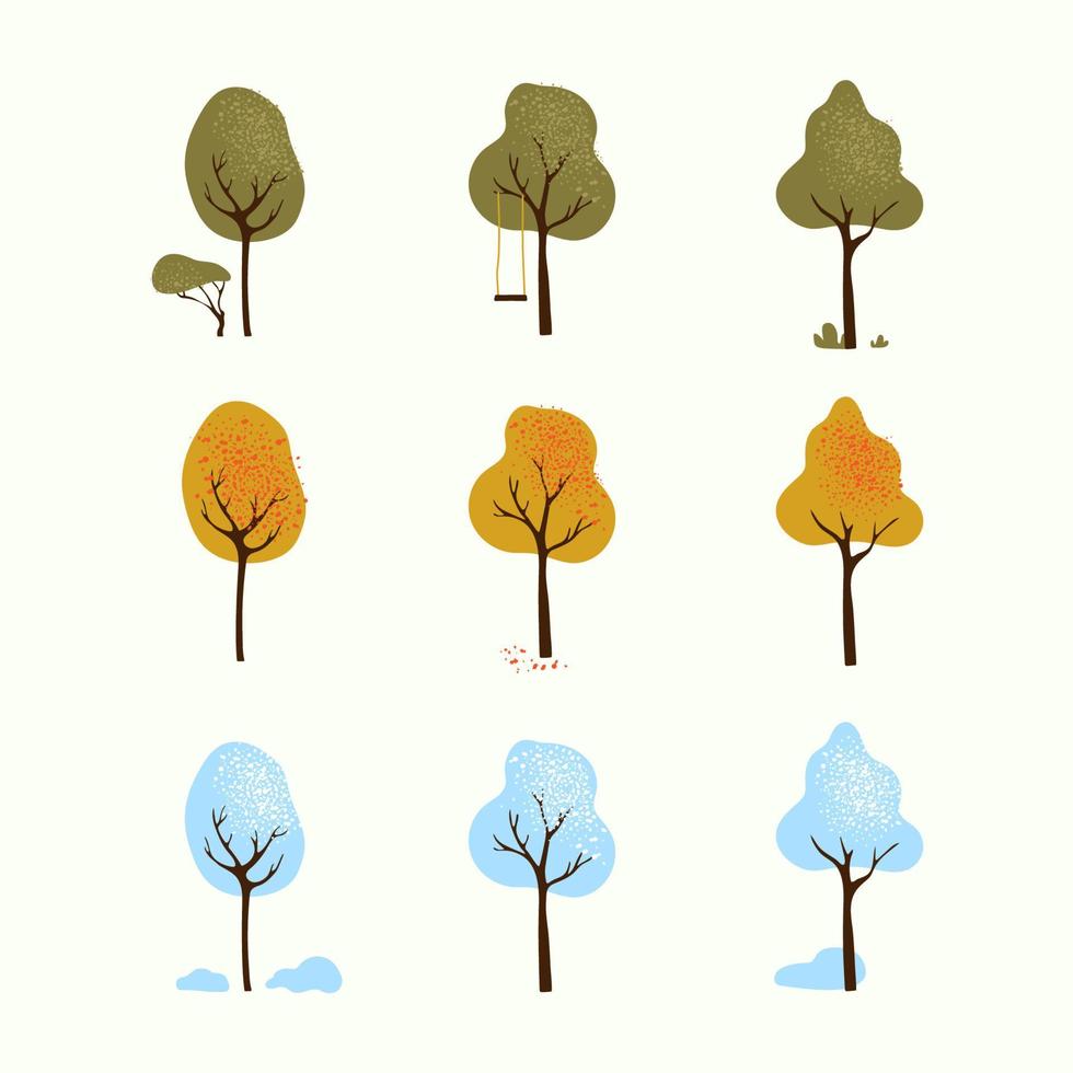Set of simple vector trees in different seasons - spring, winter, autumn