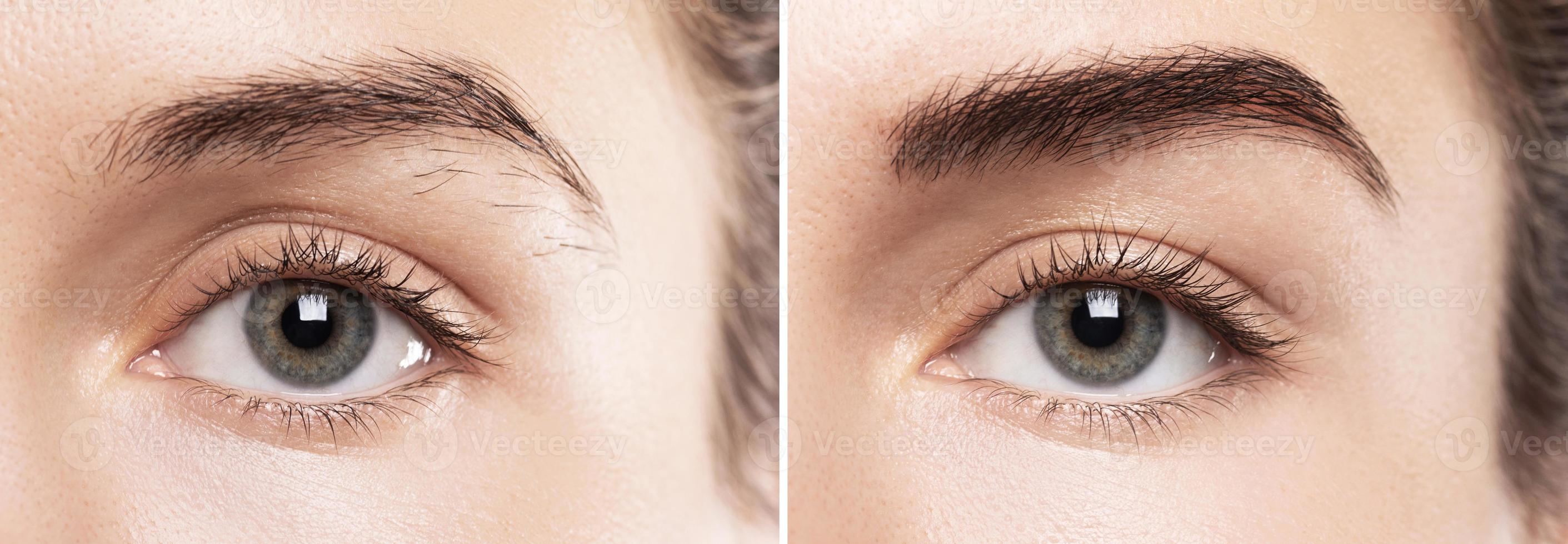 Comparison of female brow after eyebrow shape correction photo